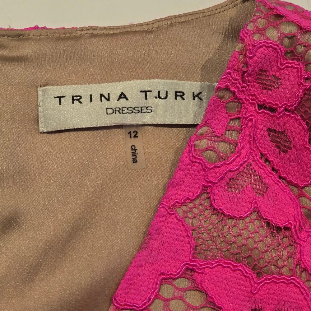 Trina Turk Iliana Hot Pink Lace Dress Size 12 Batwing Sleeve Wedding Guest - Picture 8 of 9